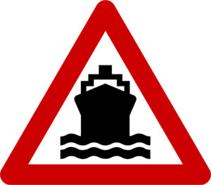 Warning sign with ship symbol