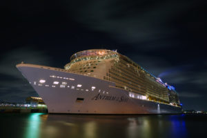 cruise ship at night