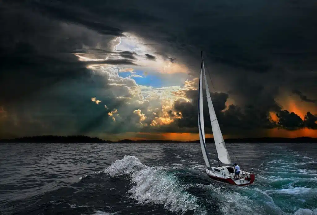 View Of A Boat Sailing in open waters